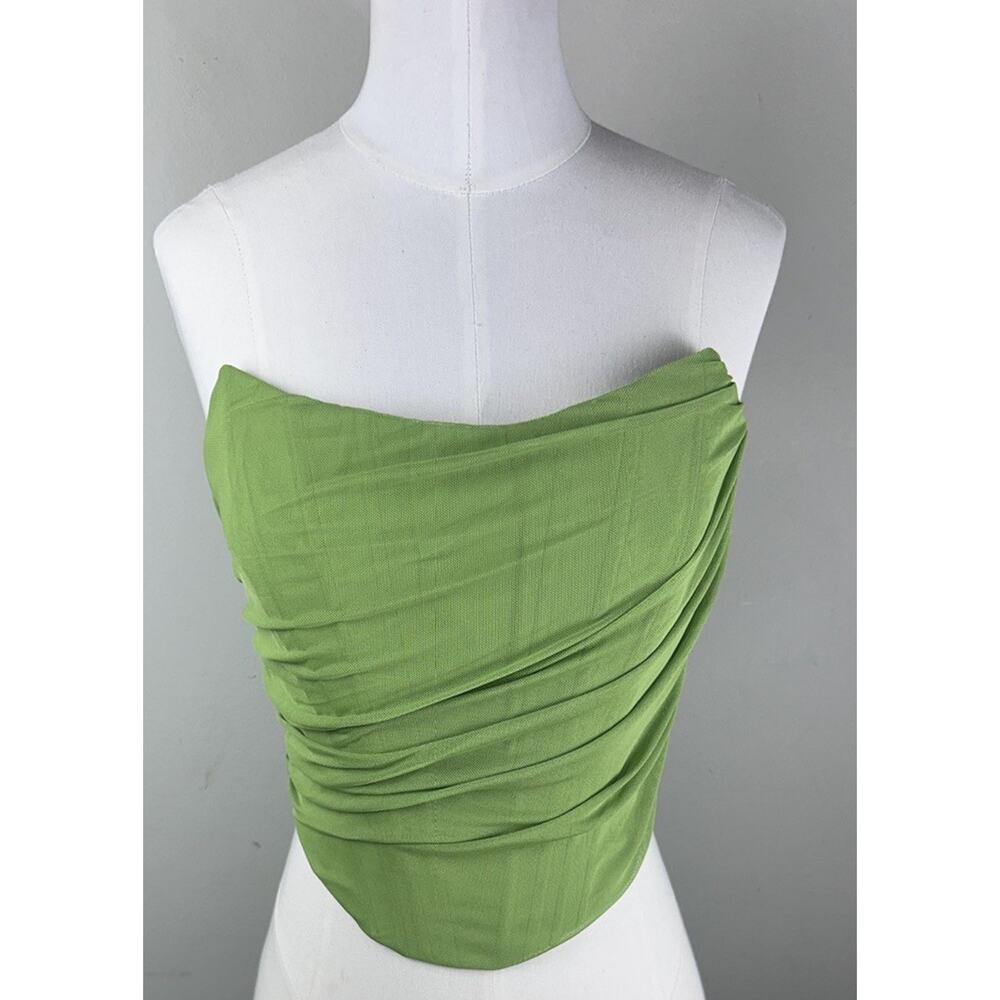 Green Strapless Corset Bustier Sleeveless Tulle Structured Zip Crop Top Small